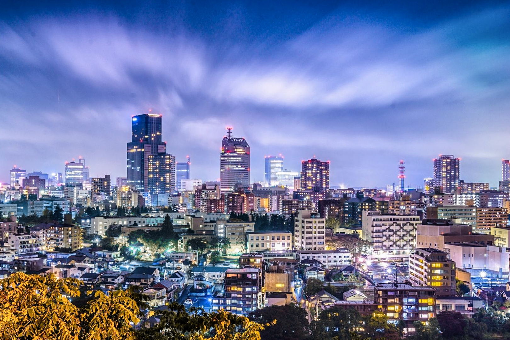 Sendai Food Guide: A shot of the Sendai city skyline at night.